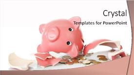  Presentation with piggy bank - Beautiful slides featuring coins raining - broken piggy bank isolated backdrop and a sky blue colored foreground