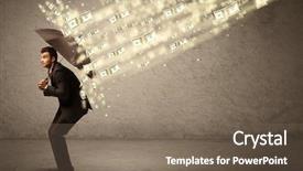  Presentation with umbrella - Slides consisting of coins raining - business man holding umbrella background and a  colored foreground