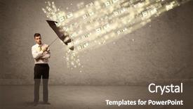  Presentation with umbrella - PPT theme consisting of coins raining - business man holding umbrella background and a  colored foreground