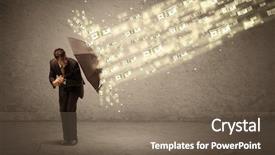  Presentation with umbrella - Colorful PPT layouts enhanced with coins raining - business man holding umbrella backdrop and a violet colored foreground