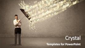  Presentation with umbrella - Presentation design consisting of coins raining - business man holding umbrella background and a violet colored foreground