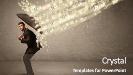  Presentation with umbrella - Theme consisting of coins raining - business man holding umbrella background and a  colored foreground