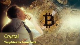  Presentation with cryptocurrency - PPT theme consisting of coins raining - businessman look on bitcoin coin background and a coral colored foreground