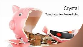  Presentation with piggy bank broken piggybank - PPT theme with coins raining - piggy bank is broken background and a  colored foreground