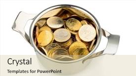  Presentation with european sovereign debt - Cool new PPT theme with coins symbolic photo for sovereign backdrop and a soft green colored foreground