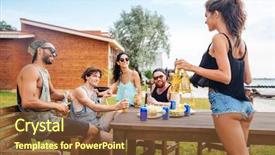  Presentation with picnic - PPT theme consisting of coke bottle - teenage happy friends having picnic background and a tawny brown colored foreground