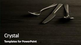  Presentation with kitchen utensils - Audience pleasing presentation design consisting of coktail - kitchen utensils knife spoon fork backdrop and a black colored foreground