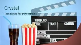  Presentation with moving art blue - Colorful presentation theme enhanced with cola and popcorn on blue backdrop and a light blue colored foreground