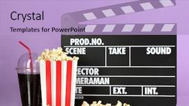  Presentation with movie popcorn - PPT theme consisting of cola and popcorn on purple background and a light blue colored foreground