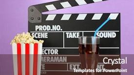  Presentation with movie popcorn - Audience pleasing PPT layouts consisting of cola and popcorn on purple backdrop and a tawny brown colored foreground