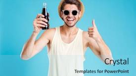  Presentation with watter bottle - Amazing presentation having cola drink - cheerful young man holding bottle backdrop and a arctic colored foreground