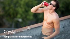 Presentation with red stars gala - Theme enhanced with cola drink - young handsome man drinking background and a gray colored foreground