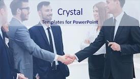  Presentation with businessmen overcome financial crisis - Slide deck with colaboration - businessmen handshaking after presentation background and a  colored foreground