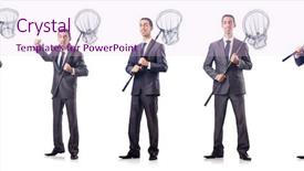  Presentation with net - Slide deck consisting of colage of businessman with catching background and a pink colored foreground