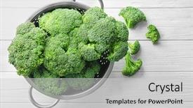  Presentation with fresh green broccoli - Slide set enhanced with colander with fresh green broccoli background and a light gray colored foreground