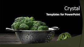  Presentation with fresh green broccoli - Cool new PPT theme with colander with fresh green broccoli on table backdrop and a black colored foreground