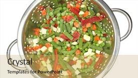  Presentation with frozen vegetables - Theme having colander with frozen mixed vegetables isolated on white background and a yellow colored foreground