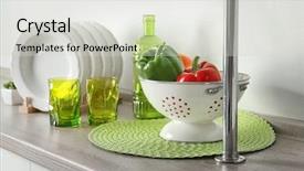  Presentation with vegetable microbiology - PPT theme featuring colander with vegetable on kitchen background and a soft green colored foreground