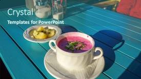  Presentation with beetroot - Audience pleasing PPT theme consisting of cold-beetroot-soup-with-sour backdrop and a ocean colored foreground