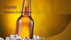  Presentation with cold beer - Beautiful presentation theme featuring cold bottle of beer in the ice cubes on the yellow background backdrop and a gold colored foreground