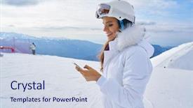  Presentation with mountain snow - Colorful slide deck enhanced with cold calling - attractive young woman backdrop and a sky blue colored foreground