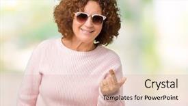  Presentation with pink - Presentation theme with cold calling - beautiful middle ager senior woman background and a lemonade colored foreground