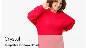  Presentation with red telephone - PPT layouts with cold calling - beautiful middle ager senior woman background and a white colored foreground