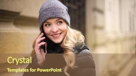  Presentation with phone - Cool new PPT theme with cold calling - blonde girl doing a phone backdrop and a  colored foreground