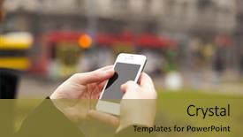  Presentation with retail smart phone shopping - Audience pleasing PPT theme consisting of cold calling - man with smart phone backdrop and a  colored foreground