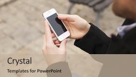  Presentation with retail smart phone shopping - Slides with cold calling - man with smart phone background and a mint green colored foreground