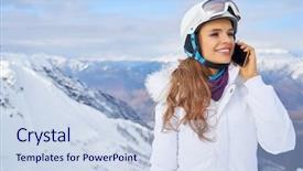  Presentation with mobile phone in woman hand - Cool new slides with cold calling - woman idle talk backdrop and a sky blue colored foreground