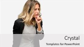  Presentation with call center - Beautiful slides featuring cold calling - young woman operator from call backdrop and a white colored foreground