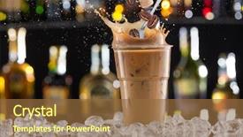 Presentation with cold coffee - PPT theme having cold coffee drink with ice background and a tawny brown colored foreground