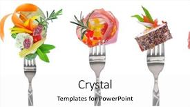  Presentation with appetizers - Amazing PPT theme having cold cuts appetizers on fork backdrop and a white colored foreground