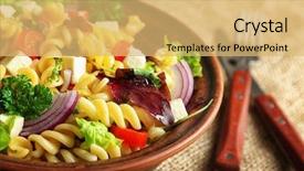  Presentation with salad - Slide set having cold delicious pasta salad closeup background and a yellow colored foreground