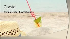  Presentation with cold drink - Presentation theme consisting of cold drink with ice mint and lemon on the beach background and a sky blue colored foreground