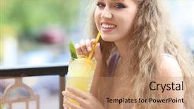  Presentation with drinking contraceptives pharmacy and healthcare - Slide set with cold drink - beautiful young woman drinking tasty background and a  colored foreground