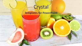  Presentation with mango juice fresh tropical fruit - PPT theme with cold drink - glasses of different juice background and a yellow colored foreground