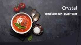  Presentation with soup - Slide set consisting of cold-gazpacho-soup-with-ripe background and a dark gray colored foreground