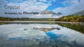  Presentation with canadian - Theme enhanced with cold morning pyramid lake in the canadian rockies the concept of leisure and tourism background and a light blue colored foreground