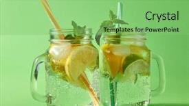  Presentation with plastic straws - Audience pleasing PPT theme consisting of cold natural lemonade handmade backdrop and a seafoam green colored foreground