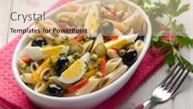  Presentation with capsicum - Cool new PPT layouts with cold pasta salad with capsicum olives capers and boiled eggs selective focus backdrop and a lemonade colored foreground