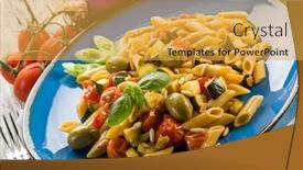  Presentation with pasta - PPT layouts with diversity - diverse people luncheon outdoors food background and a gray colored foreground