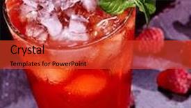  Presentation with cold drink - Presentation featuring cold red drink with berry and mint leaf top view background and a red colored foreground