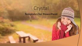 Presentation with peaceful - Slides featuring cold redhead wearing coat and hat against peaceful autumn scene in forest background and a coral colored foreground