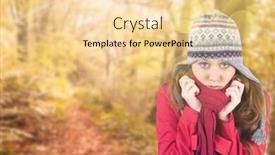  Presentation with tranquil - Cool new slides with cold redhead wearing coat and hat against tranquil autumn scene in forest backdrop and a blonde colored foreground
