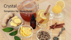  Presentation with ginger lemon drink - Colorful theme enhanced with cold remedy ingredients with echinacea backdrop and a coral colored foreground