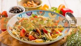  Presentation with capsicum - Cool new presentation theme with cold-salad-pasta-witn-mushroom backdrop and a gold colored foreground