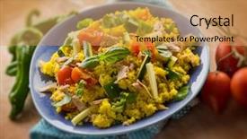  Presentation with couscous - Cool new PPT layouts with cold salad with couscous tuna zucchinis tomatoes selective focus backdrop and a yellow colored foreground