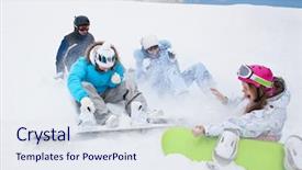  Presentation with mountain snow - Audience pleasing theme consisting of snow splashes and three young girls sit on the bottom of the mountain backdrop and a sky blue colored foreground